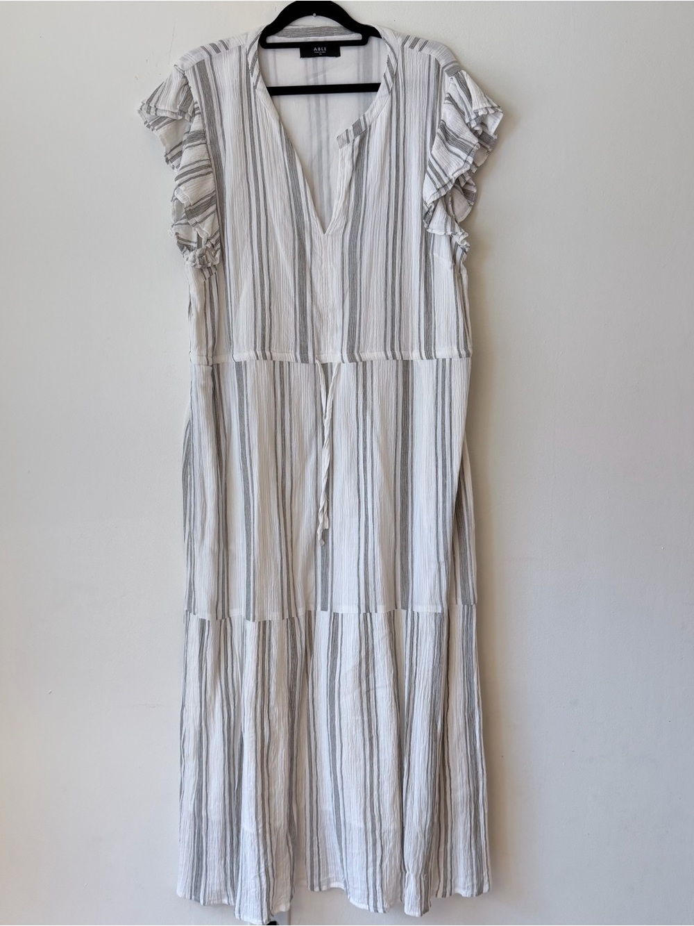Able Cream & Gray Striped V-Neck Maxi Dress